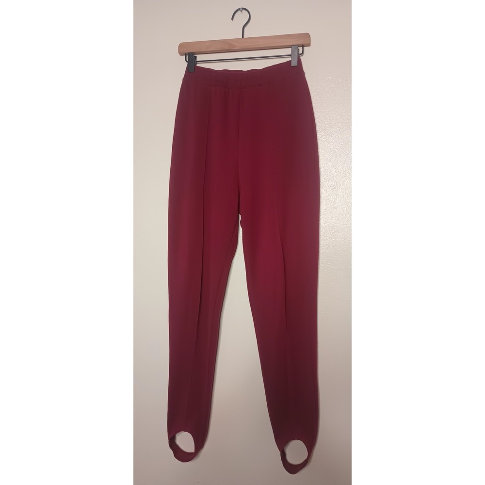VTG 90s Y2K White Stag Stirrup Leggings Womens M Wine Red High Rise Knit